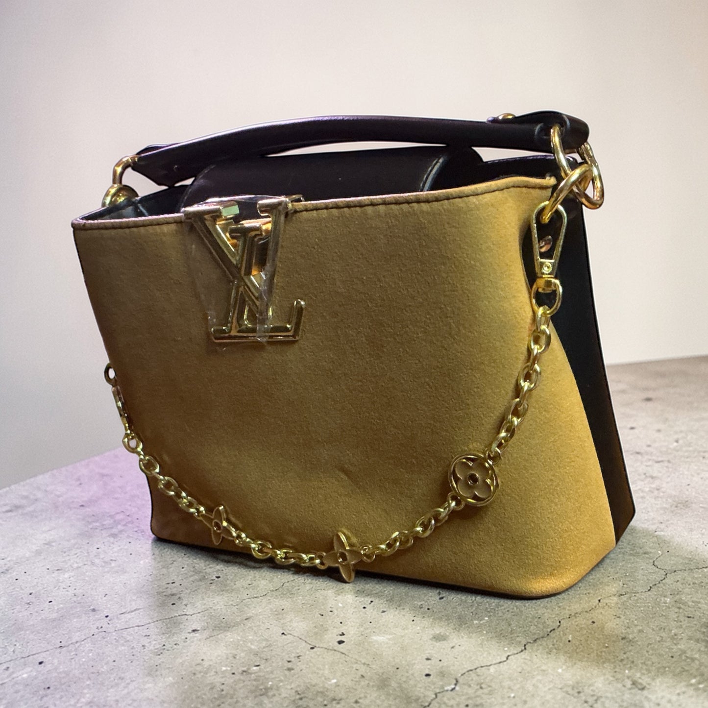 Tan and black inspired crossbody bag